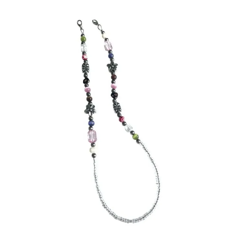 Face Mask Beaded Holder Stap Necklace Metal Flowers